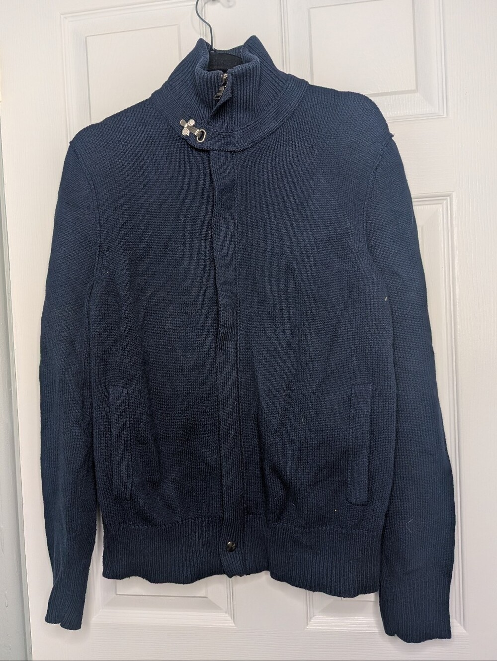 Banana Republic Vintage 2011 Navy Wool Blend Full Zip Bomber Sweater Jacket M